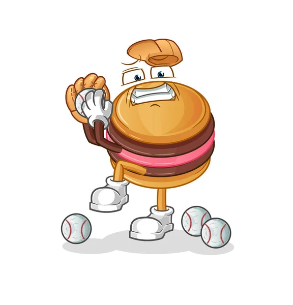 Macaron Lanceur Baseball Dessin Animé Vecteur Mascotte Dessin Animé — Image vectorielle