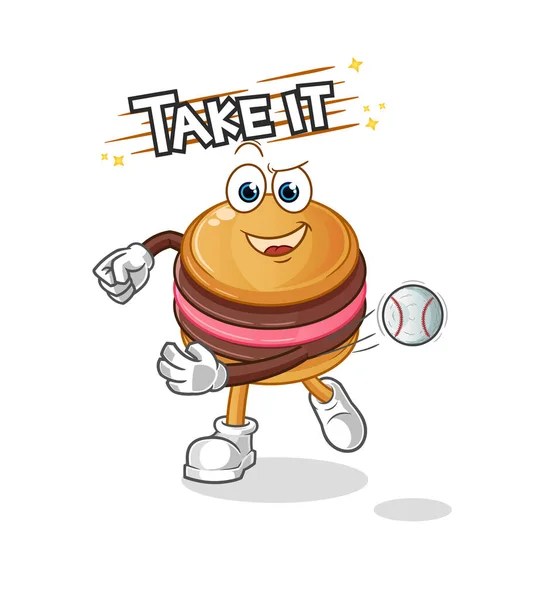 Macaroon Throwing Baseball Vector Cartoon Character — Stock Vector