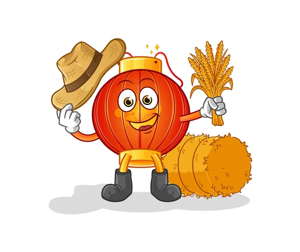 Chinese Lantern Farmer Mascot Cartoon Vector — Stock Vector