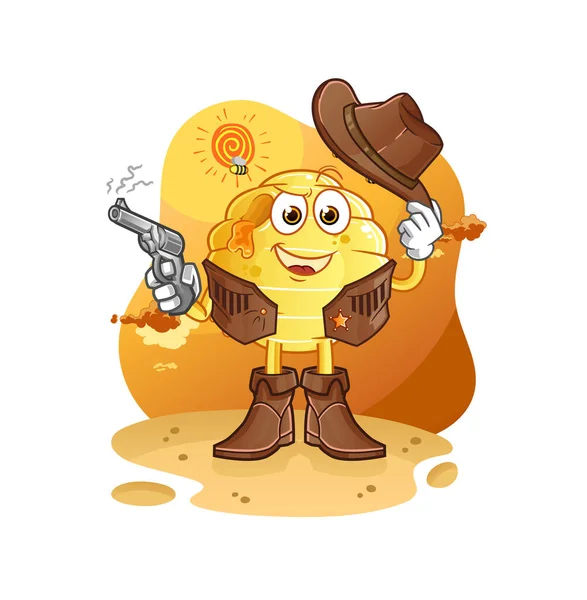 Honingraat Cowboy Met Pistool Karakter Vector — Stockvector