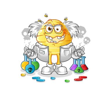 Bal peteği çılgın bilim adamı illüstrasyonu. karakter vektörü