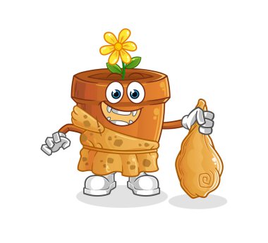 Çiçek saksısı eski bir çizgi film. çizgi film maskotu vektörü