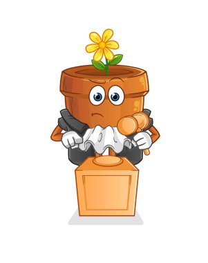 Çiçek saksısı yargıcı tokmağı tutuyor. karakter vektörü