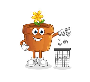 Çiçek saksısı. Çöp maskotu. çizgi film vektörü