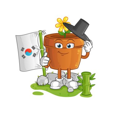 Koreli çiçek saksısı karakteri. çizgi film maskotu vektörü