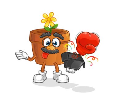 saksı şaka eldiveni kutuda. çizgi film maskotu