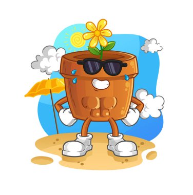 Çiçek saksısı yazın güneşleniyor. karakter vektörü