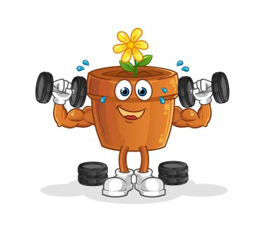 Çiçek saksı ağırlık çalışması illüstrasyonu. karakter vektörü