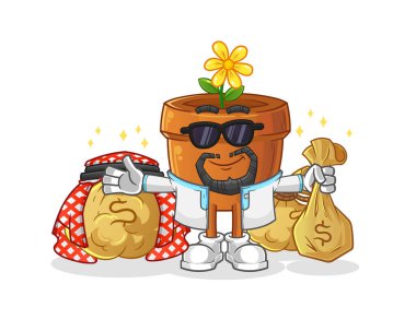 Çiçek saksısı zengin Arap maskotu. çizgi film vektörü