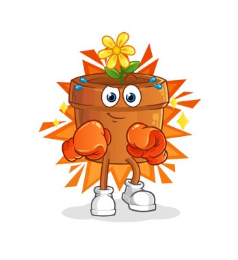 Çiçek saksısı boksörü. çizgi film maskotu vektörü