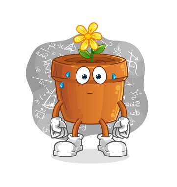 Çiçek saksısı sert vektör düşünüyor. çizgi film karakteri