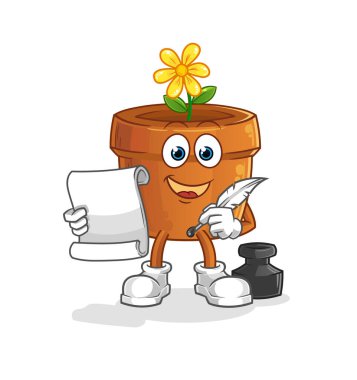 çiçek saksısı yazarı vektörü. çizgi film karakteri