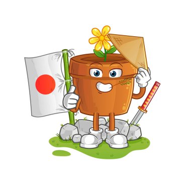 Çiçek saksısı Japon vektörü. çizgi film karakteri