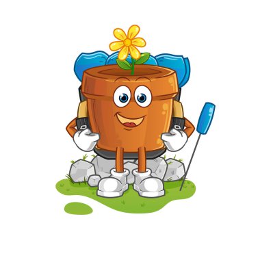 Çiçek saksısı kamp maskotu olur. çizgi film vektörü