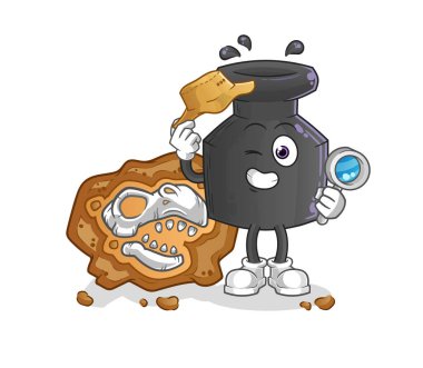 Fosil maskotu olan mürekkep arkeologları. çizgi film vektörü