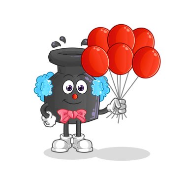 Balon vektörlü mürekkep palyaçosu. çizgi film karakteri