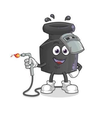 Mürekkep kaynakçısı maskotu. çizgi film vektörü