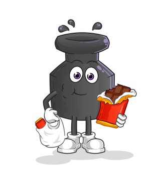 Mürekkep çikolata maskotu yer. çizgi film vektörü