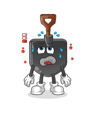 Kürek düşük batarya maskotu. çizgi film vektörü