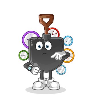 Kol saati çizgi filmli kürek. çizgi film maskotu vektörü