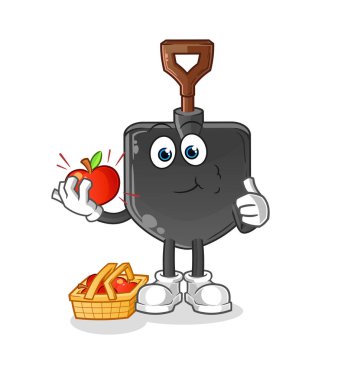 Elma çizimi yiyen kürek. karakter vektörü