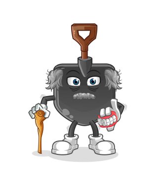 Kürek beyaz saçlı yaşlı adam. karakter vektörü