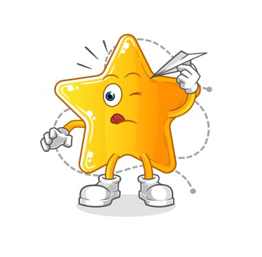 Kağıt uçak karakteri olan bir yıldız. çizgi film maskotu vektörü