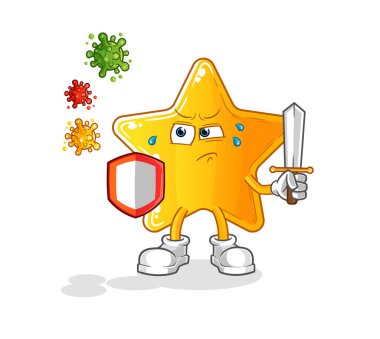 Virüslere karşı yıldız çizgi filmi. çizgi film maskotu vektörü