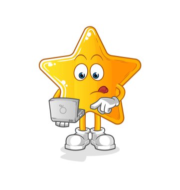 Dizüstü bilgisayarı olan bir yıldız. çizgi film vektörü