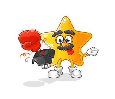 Kutudaki yıldız şakası eldiveni. çizgi film maskotu