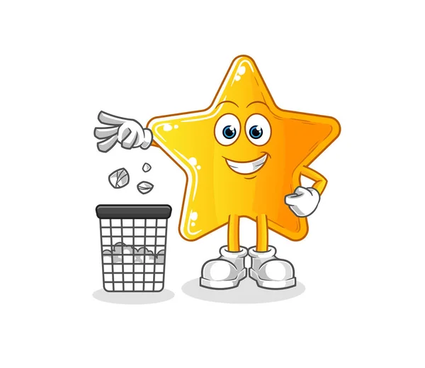 Star Throw Garbage Mascot Cartoon Vector — Stock Vector