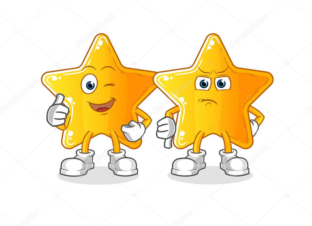 star thumbs up and thumbs down. cartoon mascot vector