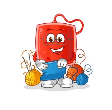 Kan torbası terzi maskotu. çizgi film vektörü