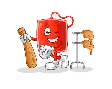 Kan torbası beyzbol maskotu oynuyor. çizgi film vektörü