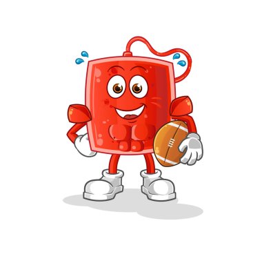 Rugby oynayan kan torbası. çizgi film maskotu vektörü