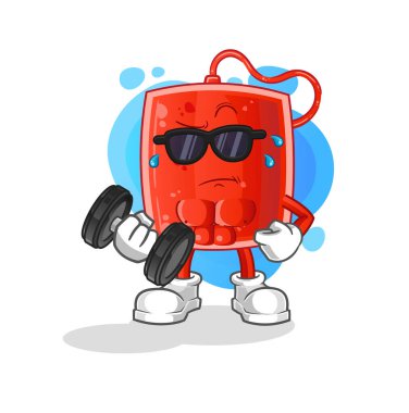 Kan torbası dambıl vektörünü kaldırıyor. çizgi film karakteri