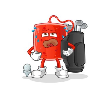 Golf ekipmanlı kan torbası. çizgi film maskotu vektörü