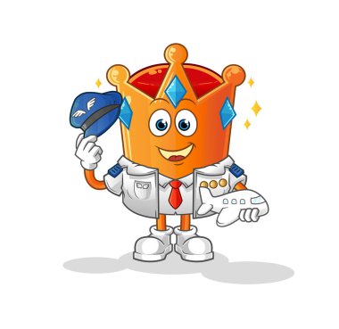 Taç pilot maskotu. çizgi film vektörü