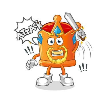 Taçlar kılıçla saldırır. çizgi film maskotu vektörü