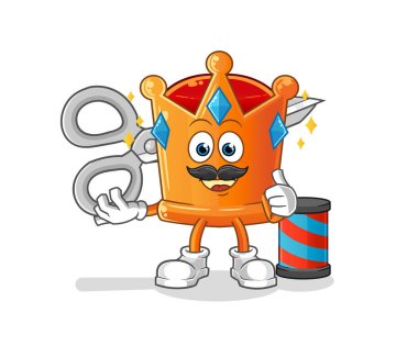 Taç berber çizgi filmi. çizgi film maskotu vektörü