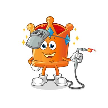 Taç kaynakçı maskotu. çizgi film vektörü