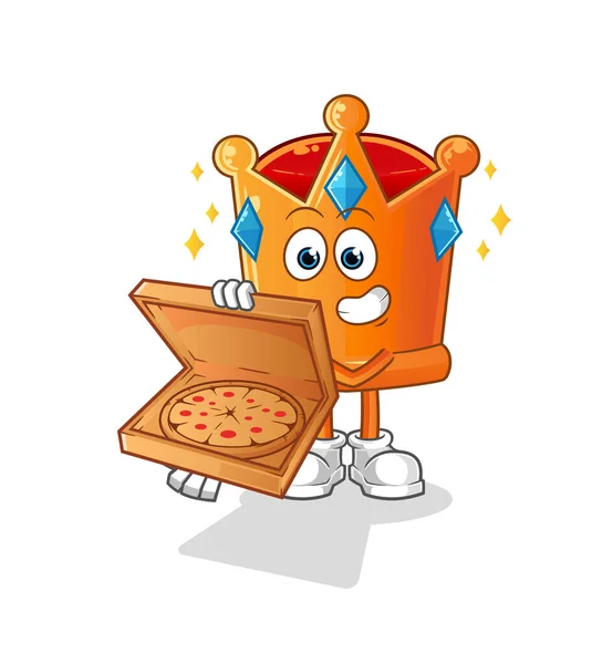 Vettore Ragazzo Consegna Pizza Corona Personaggio Del Cartone Animato — Vettoriale Stock