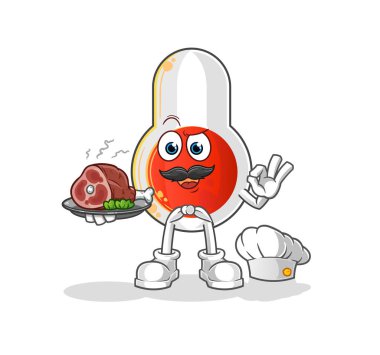 Termometre şefi ve et maskotu. çizgi film vektörü