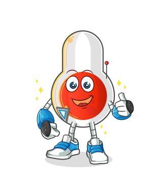 Termometre robot karakter. çizgi film maskotu vektörü