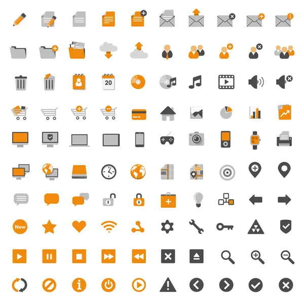 Conjunto de 100 iconos de diseño plano multimedia — Vector de stock