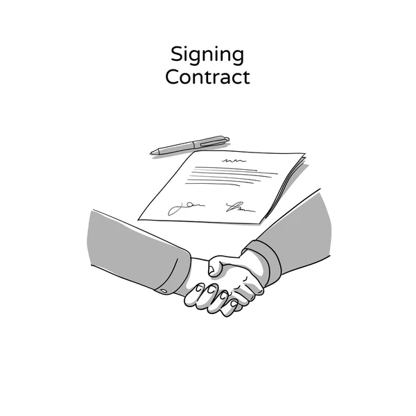 Handshake, signing contract concept — Stock Vector