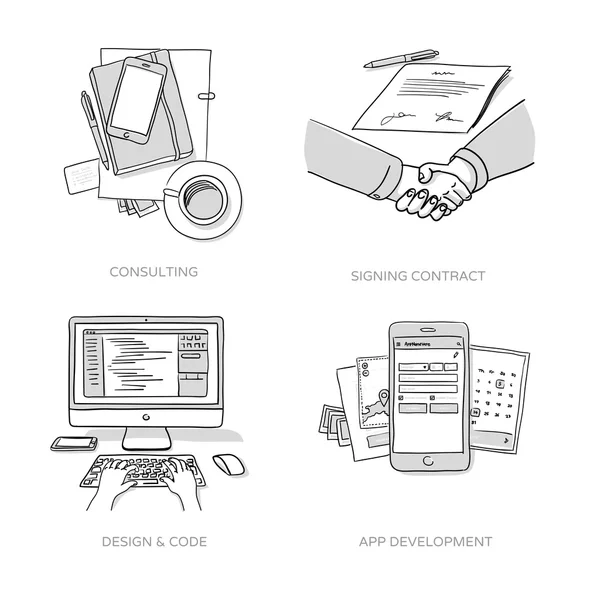 Diseño de sitios web, iconos de desarrollo de aplicaciones — Vector de stock