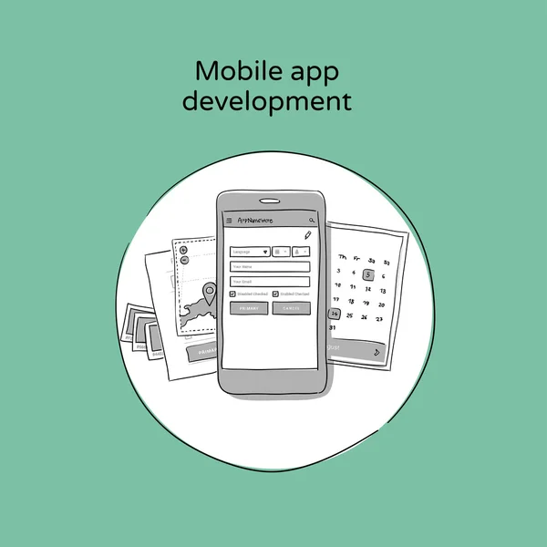 Entwicklung mobiler Apps — Stockvektor