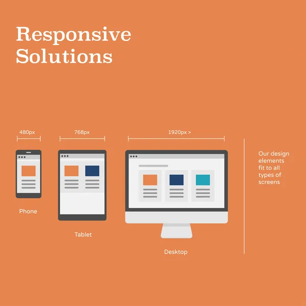 Diseños de sitios web sensibles en diferentes dispositivos — Vector de stock