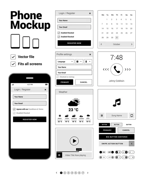 Mobiele telefoon gebruiker interface-elementen — Stockvector